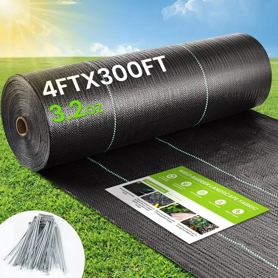 

Ткань для ограждений, ландшафтная ткань 4x300 футов, высокопрочная тканая геотекстильная ткань 3,2 унции, высокопроницаемый грунтовый укрывной материал