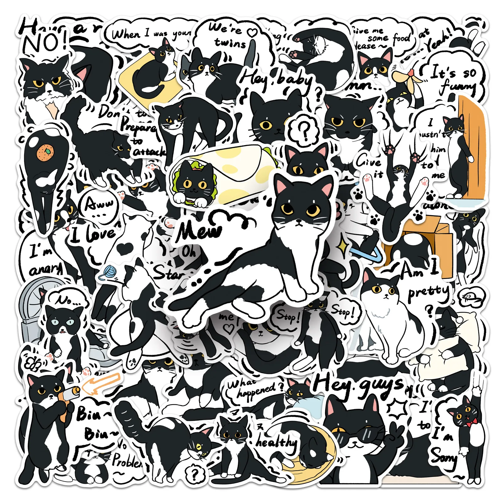 50 Stück Niedliche Kuh- und Katzen-Cartoon-Aufkleber Schwarz-Weiß Abstrakte Haustier-Sticker DIY Gepäck Handy Gitarre Scrapbook Klassisches Kinderspielzeug