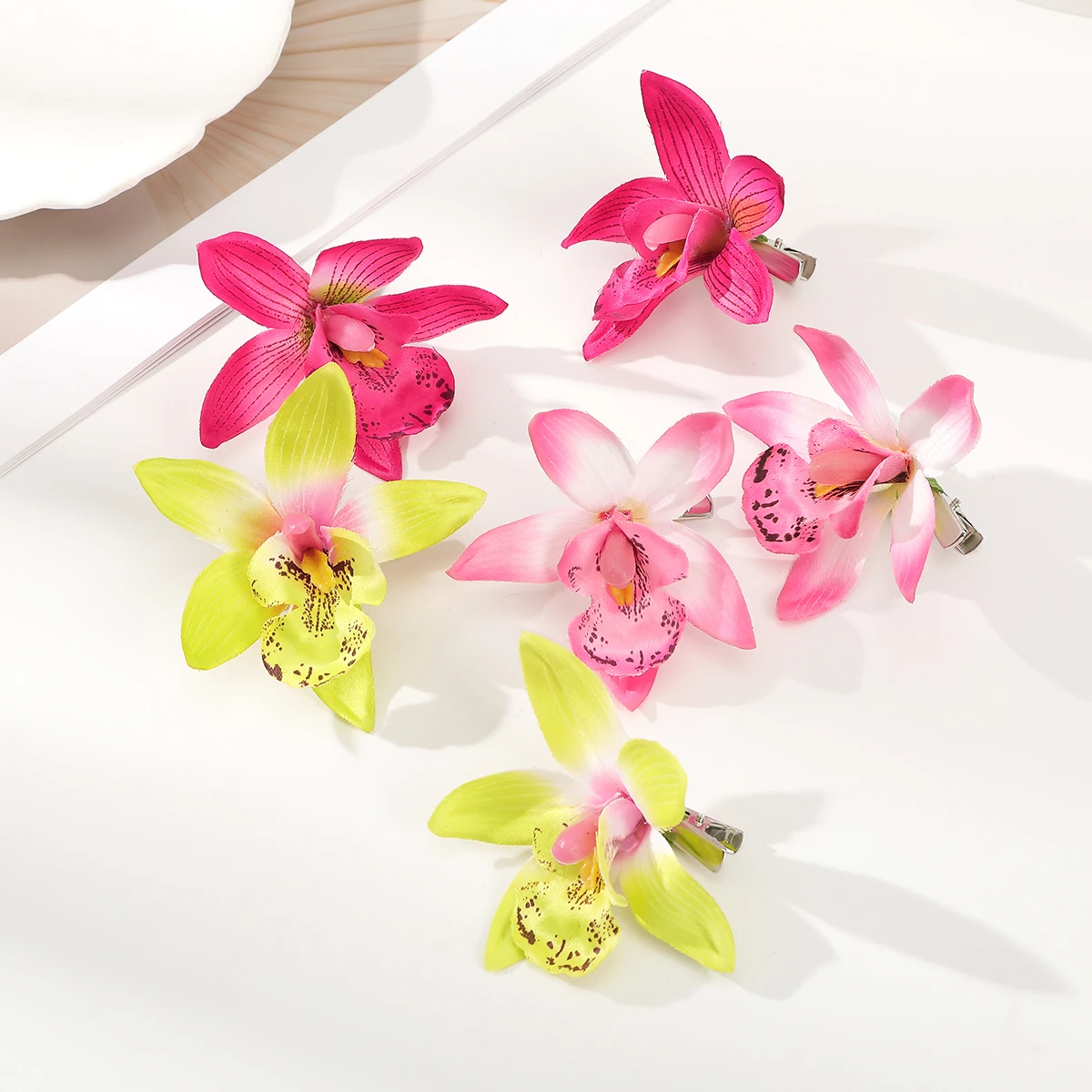 2PCS Boho Orchid Flower Seaside Decor Small Hair Clips Women's Bridal Flowers Hairpins Barrette For Wedding Hair Accessories