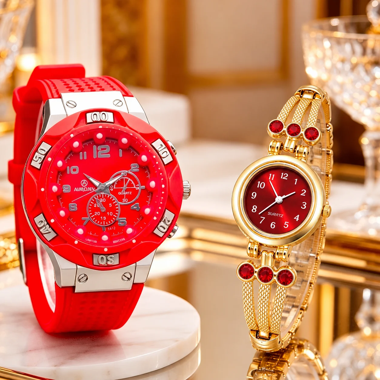 2-Piece Set of Fashionable Business Quartz Watches for Men and Women, Suitable for Daily Wear, Parties, Valentine's Day, Easter, Christmas, New Year's Day, Halloween, Ramadan, and as Gifts for Friends and Family