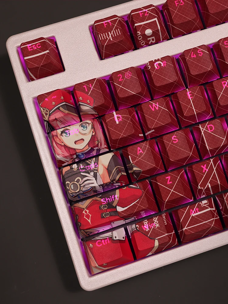 108 Keys/Set Genshin Impact Charlotte PBT Keycaps Anime Games Beauty Girl Key caps Cherry Height for DIY Mechanical Keyboards