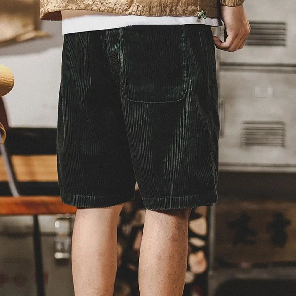 Soft Texture Shorts Men Athletic Shorts Stylish Men's Elastic Waist Corduroy Beach Shorts with Pockets Adjustable for Summer