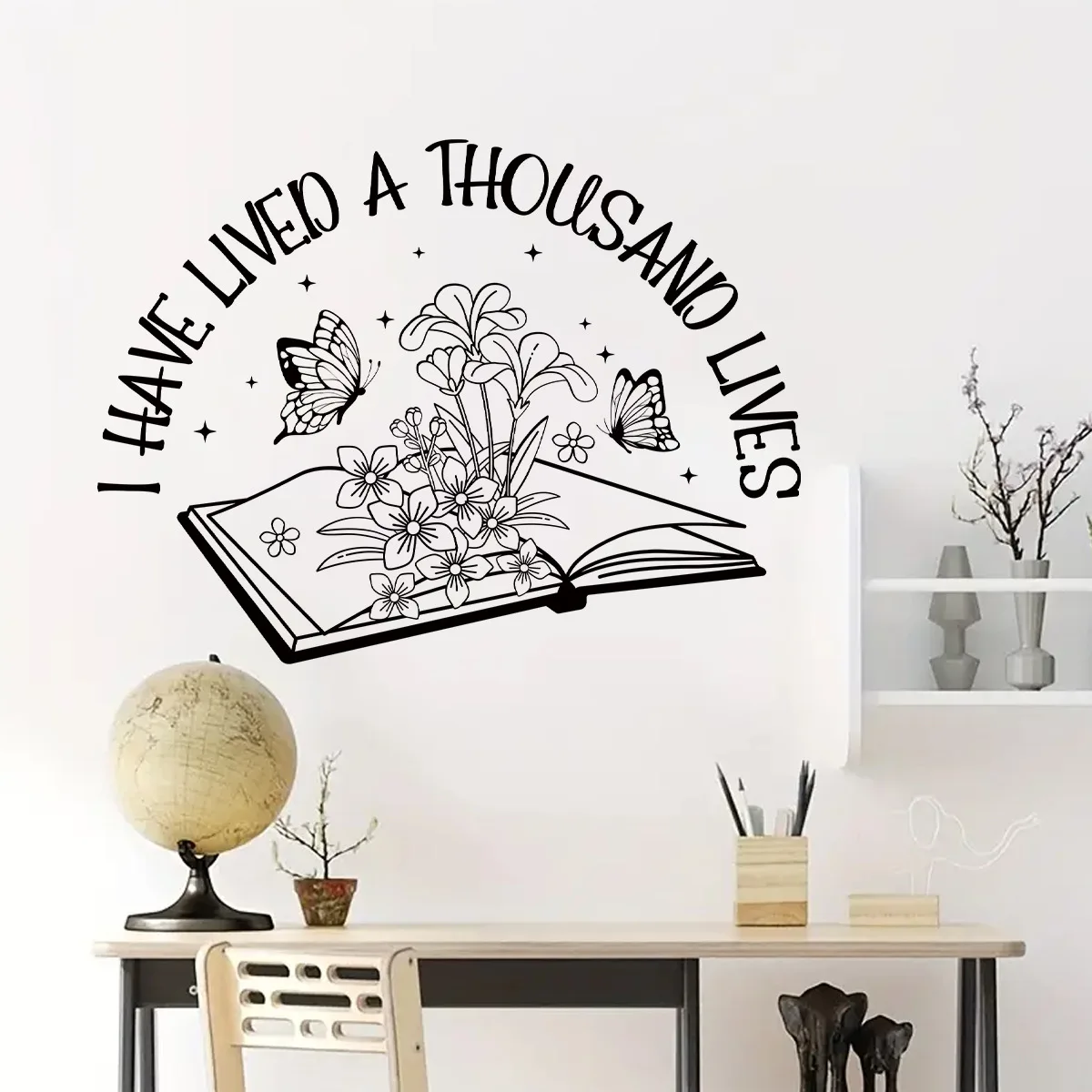 Wall Stickers for Living Room Bedroom Home Decoration Creative Black Heart Book World Ladder Tree Wall Decals Office Wall Decor