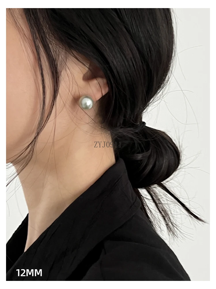 إبرة فضية بسيطة، فاصوليا رمادية صغيرة، أقراط من اللؤلؤ الرمادي الفضي البارد، أقراط رائعة