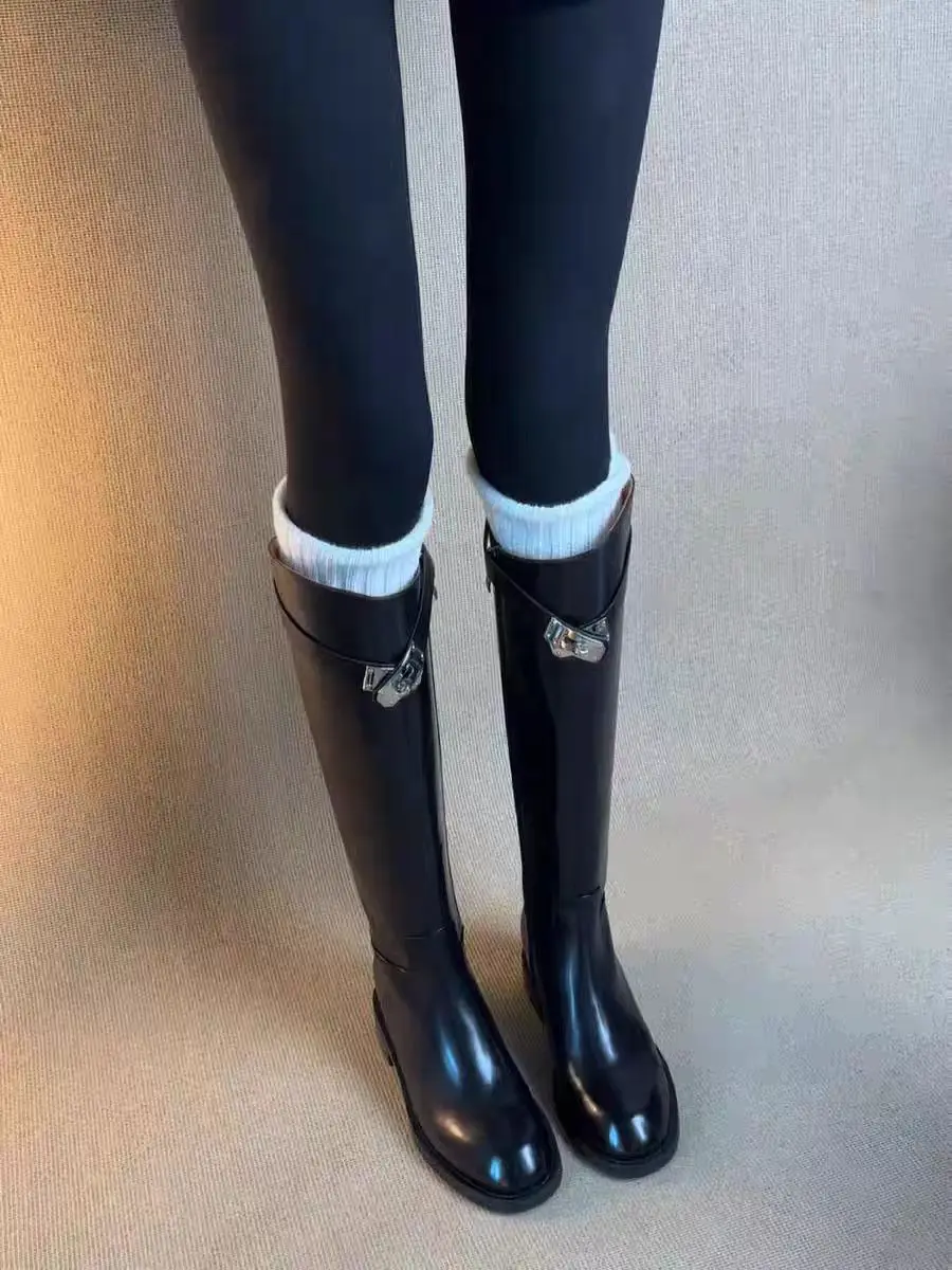 

Autumn Winter Soft Leather Knight Boots Women's Comfortable Faionable Lightweight Warm Zipper High Top Booties round Toe