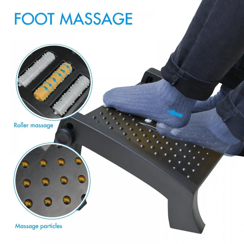 

Under Desk Footrest with Massage Surface Ergonomic 6 Height Position Adjustable Foot Stool Firm Non-Slip Legs for Home Office