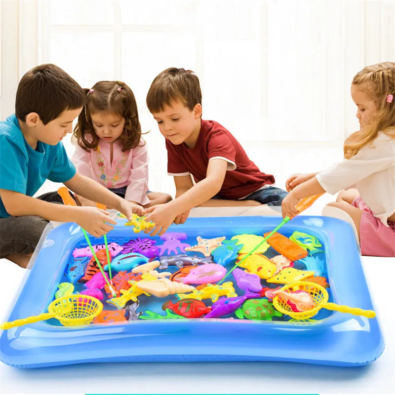 Jeu de pêche magnétique pour enfants, 41 pièces, ensemble de jouets de pêche, piscine gonflable, stand de rue, cadeau, jouets d'été