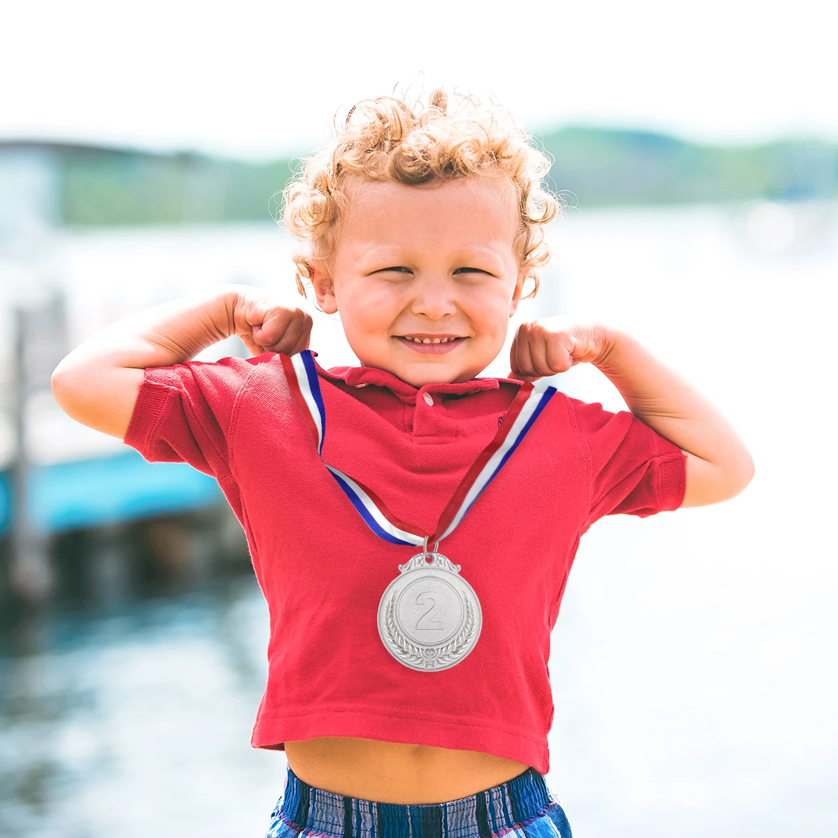 3PCS Gold Silver Bronze Style Metal Award Medals with Neck Ribbon for Sports Academics or Any Competition Diameter 5.1CM Small