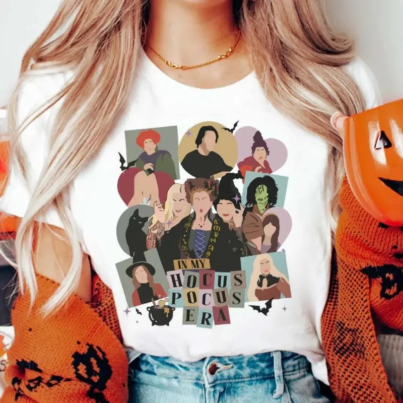 Vintage In My Hocus Pocus Era Trendy Style Cartoon Print Fun Pattern Halloween O-Neck Fashion Clothing New Summer T-Shirt