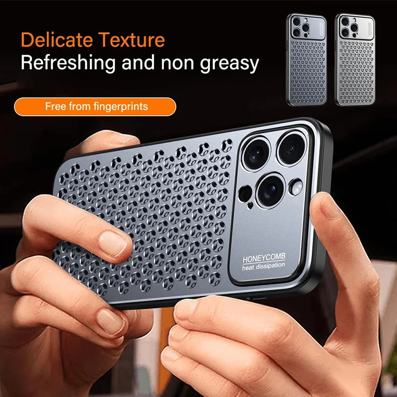 Aluminum Alloy Phone Case For iPhone 15 Pro Max 14 13 Metal Breathable Back Cover