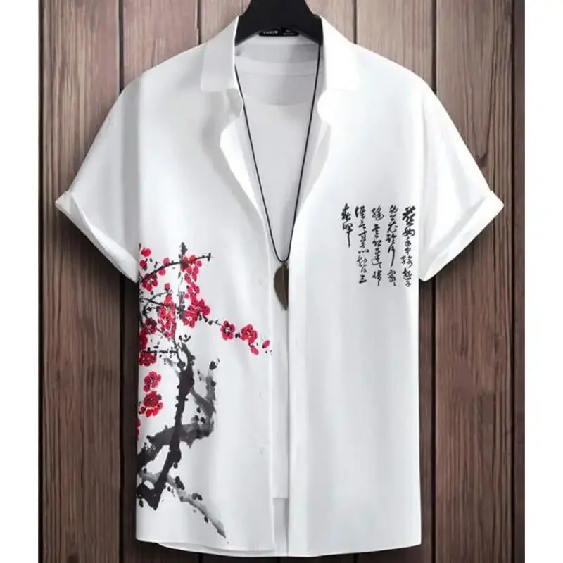 Floral Shirt Men Sakura Rose Japanese Art Vintage New Black Casual 3D Printed Lightweight Short Sleeve Trendy Stylish Comfy Line