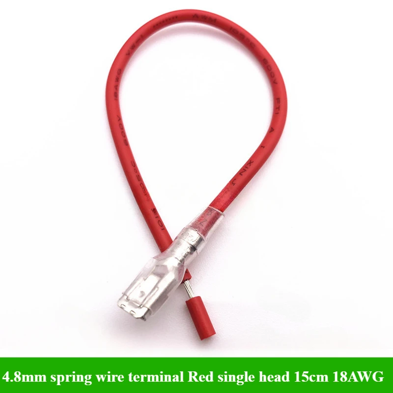 10/30Pcs/lot 4.8mm Spring Strip Wiring Terminal Wire with Sheath Single head Double head Harness Connecting Wire 10cm 15cm 18AWG