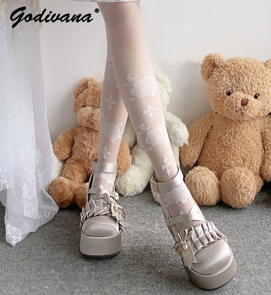 Cute Lolita Women's Shoes 2024 Spring and Autumn Girls Pleated Satin Platform Shoes Thick Bottom Chunky Heel Pumps