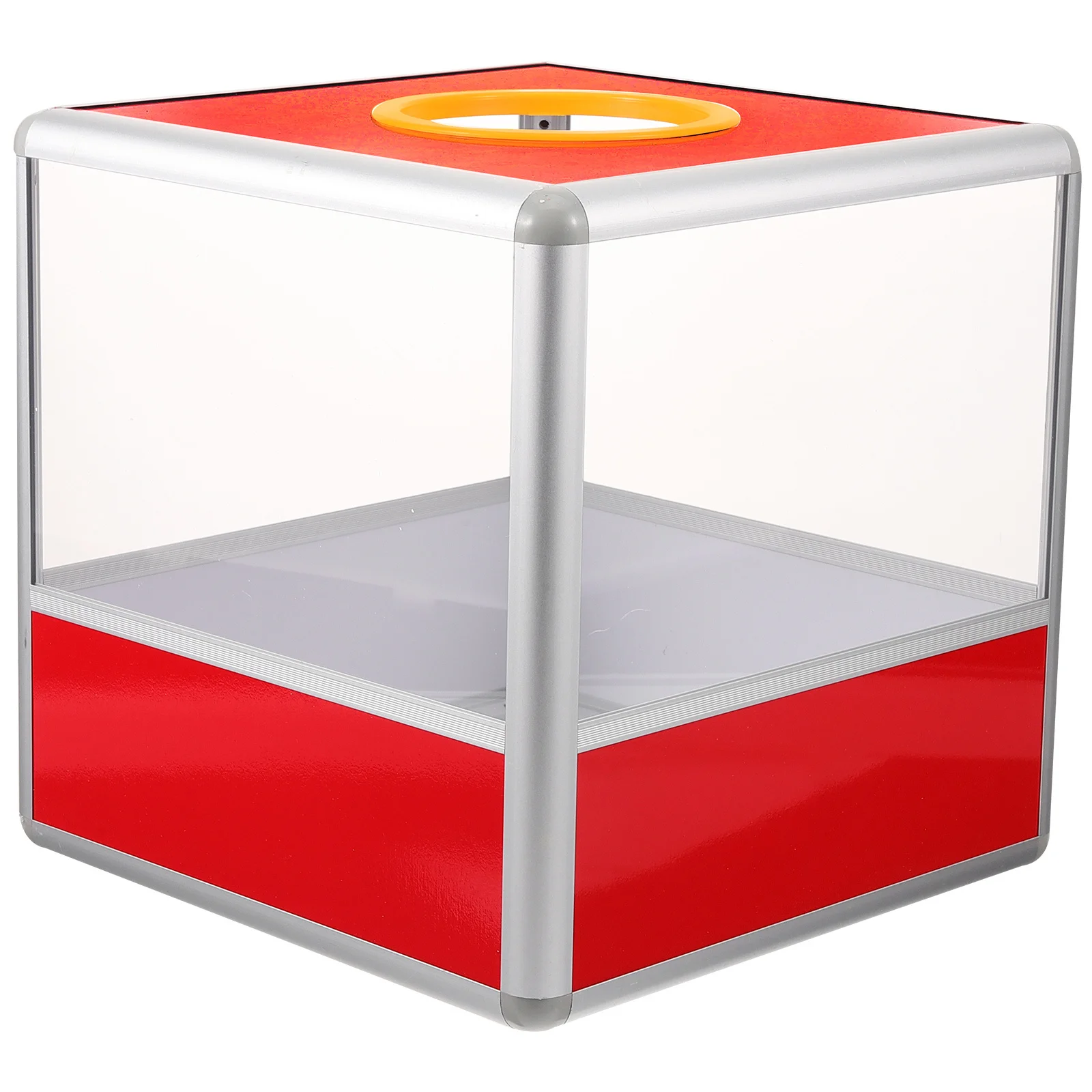

Lottery Square Translucent Red Metal Acrylic Raffle Box For Party Meeting Event Donation Voting Clear Ticket Storage Cubic