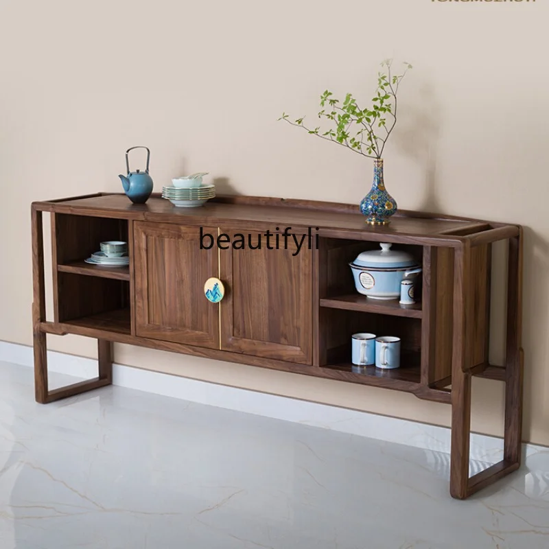 

Black Walnut Solid Wood Sideboard Curio Cabinet New Chinese Restaurant Log Furniture