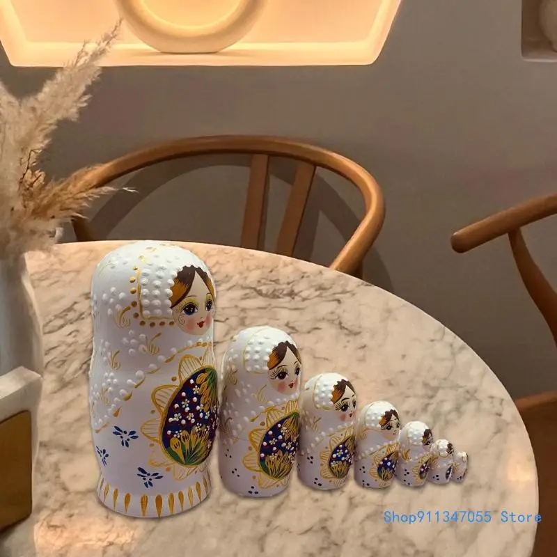 Bonecas russas nidificação, 7 peças, brinquedo pintado à mão, boneca matryoshka tradicional, bonecas empilhamento russas