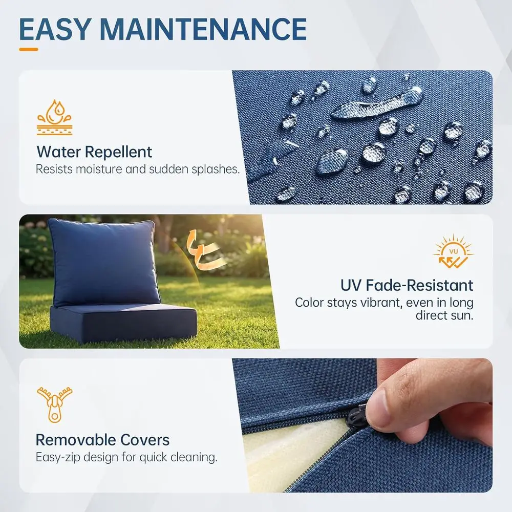 Outdoor Furniture Cushions, 6 inch Thick Seat Cushions, Waterproof 22x24 Patio Replacement Chairs/Couch Cushion, Include 3 Back view 5