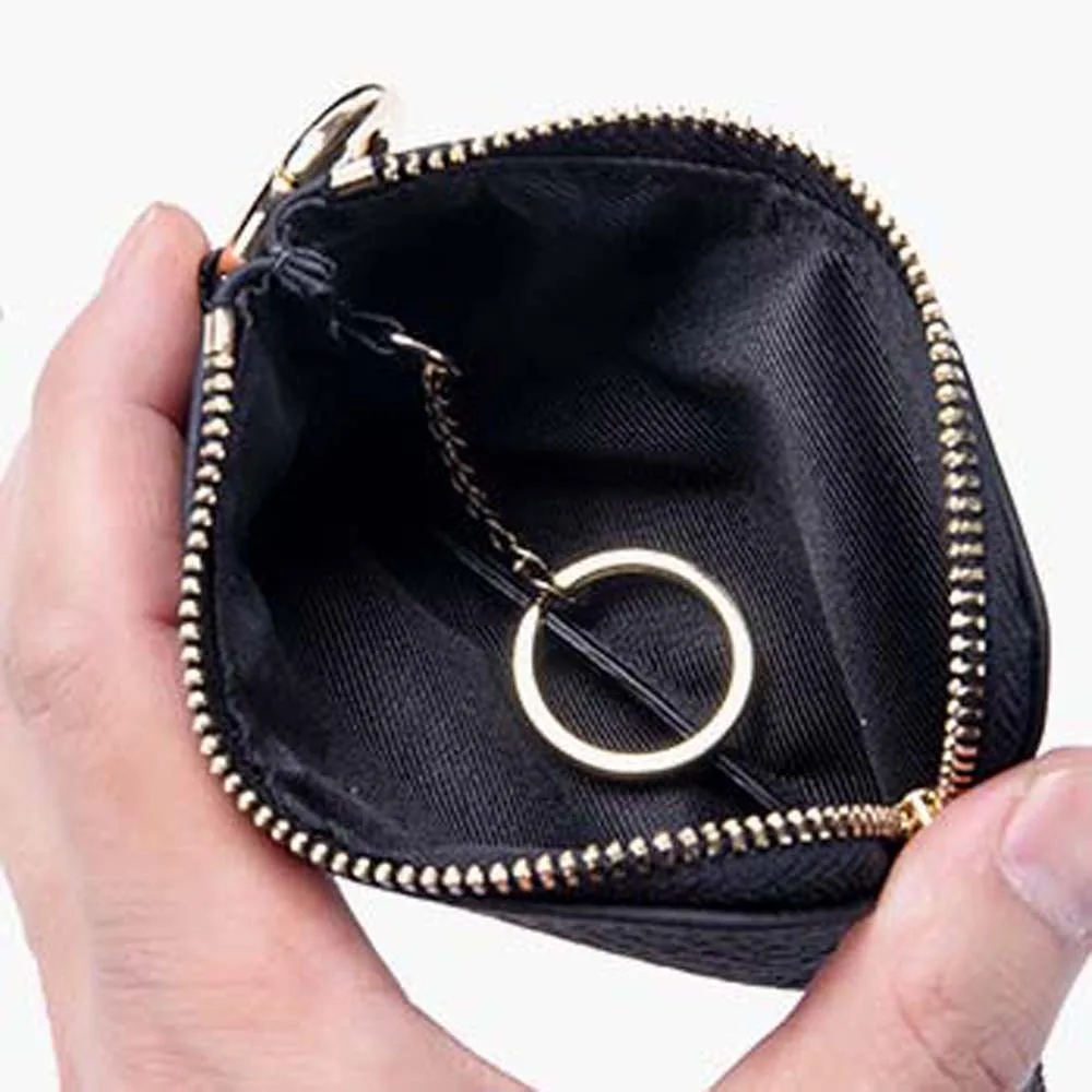Square Hanging Neck Coin Purse Zipper Casual Soft PU Wallet with Lanyard Solid Color Portable Card Holder Bag Accessories