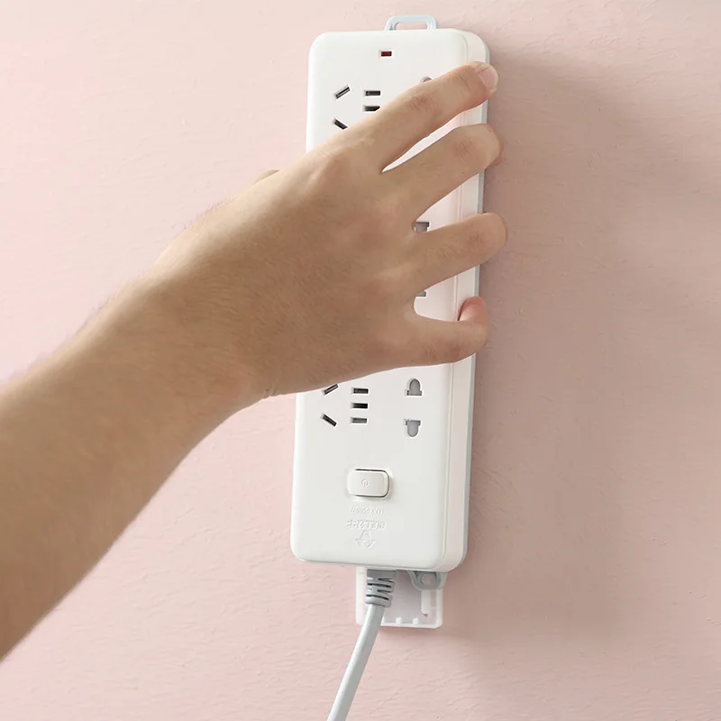 Wall-Mounted Holder Punch-Free Plug Fixer Self-Adhesive Socket Fixer Cable Power Strip Holder Cable Wire Organizer Rack