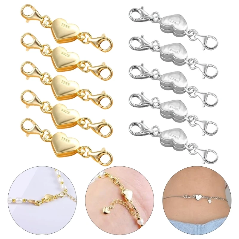 10Pcs Heart Shaped Magnetic Jewelry Clasp Converters for Necklace and Bracelet Chain Extenders Fasteners Magnetic Closure Clasps