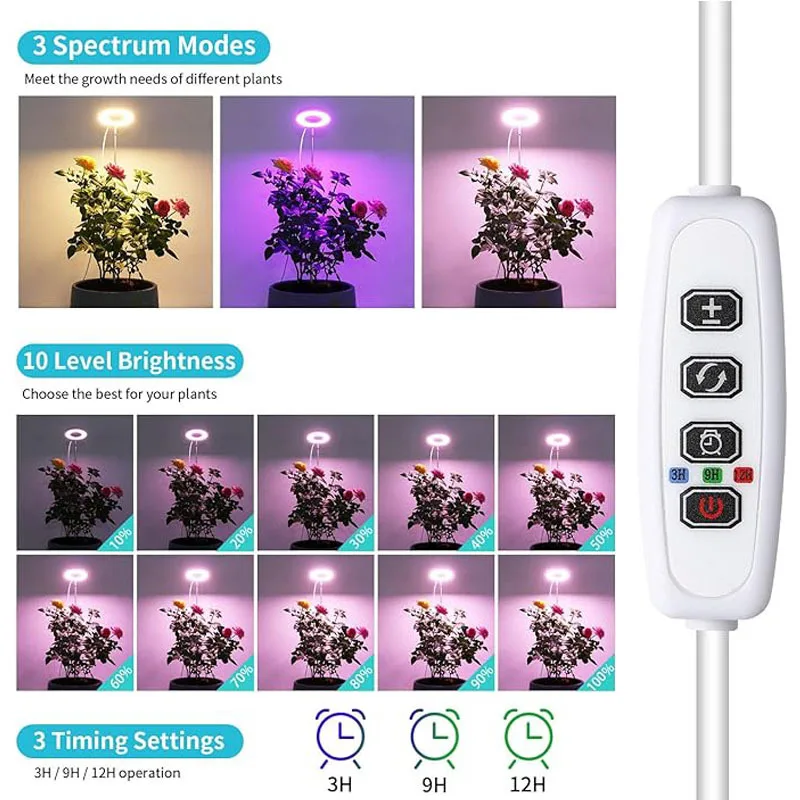 SOMYMORE Volledig spectrum LED-plantengroeilamp Angelic Ring Indoor bloem- en plantengroeilicht Tijd en licht instelbaar