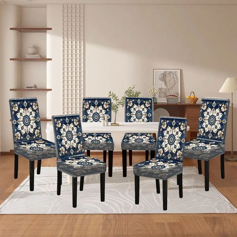 

Чехол для стула с 2D-принтом, геометрическим цветочным узором, чехол для стула в ресторане, можно стирать, подходит для семей, отелей, банкетов.