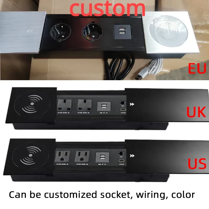 Table Electric Sockets AC 110V 220V 2500W 10A Universal US/EU/UK/AU USB Power Smart Built In Table Pop Socket with Slider Cover