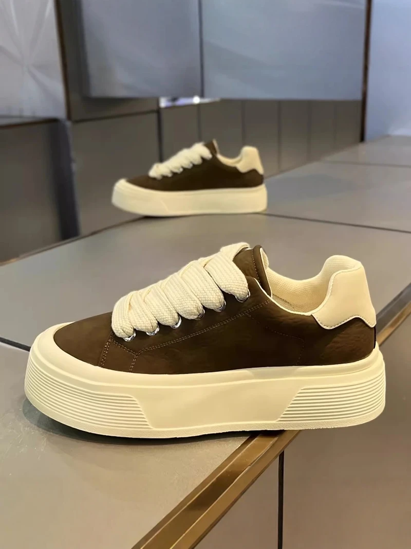 Men's Casual Sport Shoes 2026 New Autumn Original Thick Bottom Heightening Leather Surface Teenagers All-Match Leisure Board ...