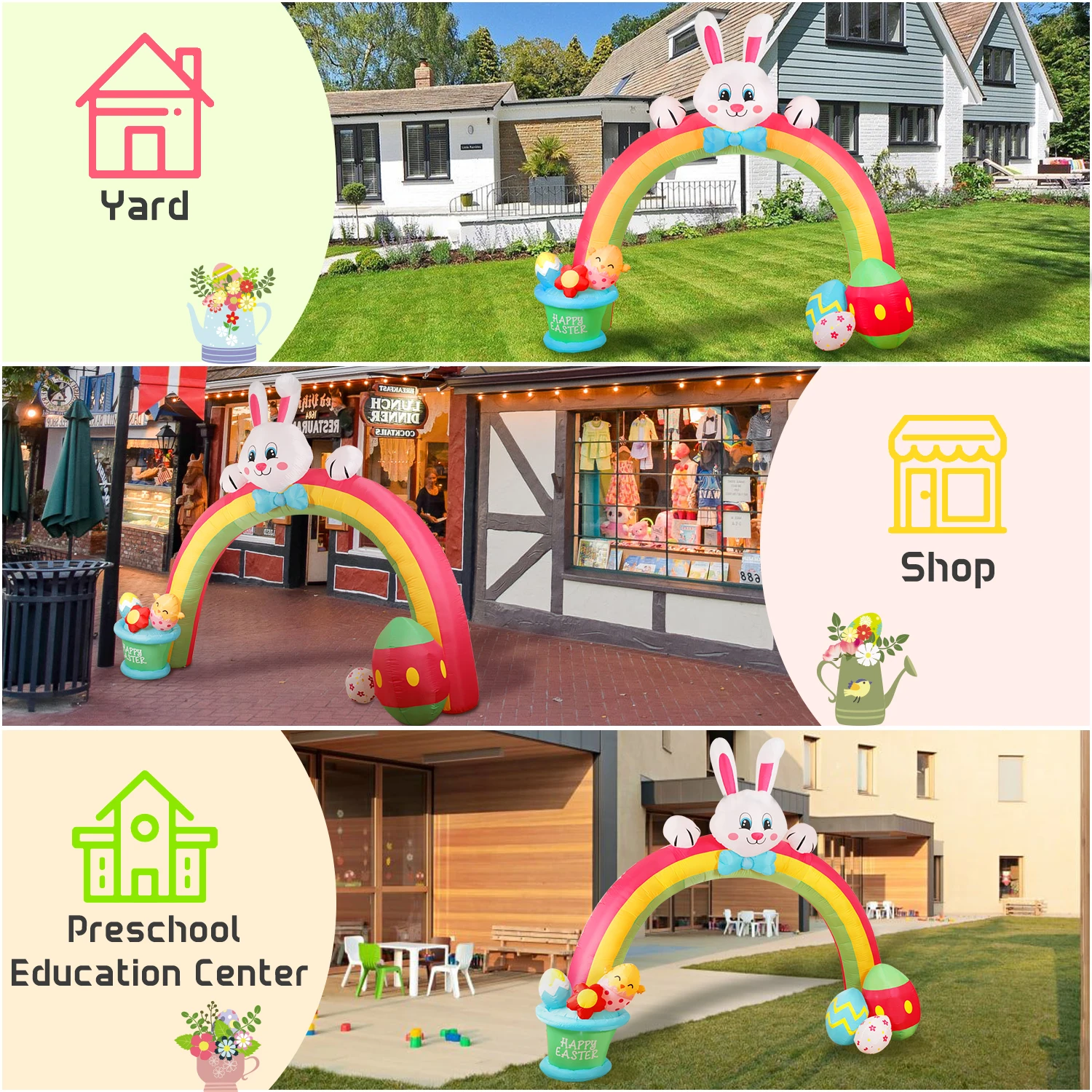 PartyWorld 6FT Easter Bunny Arch Home Outdoor Inflatable Decorations Dinosaur Rabbit Egg Build In LED Light Garden Decoraton