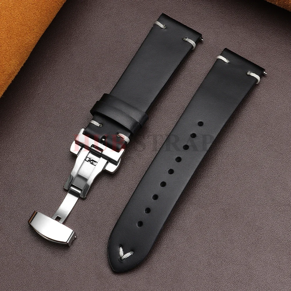 18mm 20mm 22mm Armband für Seiko Vintage Öl-Wachs-Leder Uhrenarmband Herren Damen Schmetterlingsverschluss Genähtes Rindslederband für Omega – Detail 21
