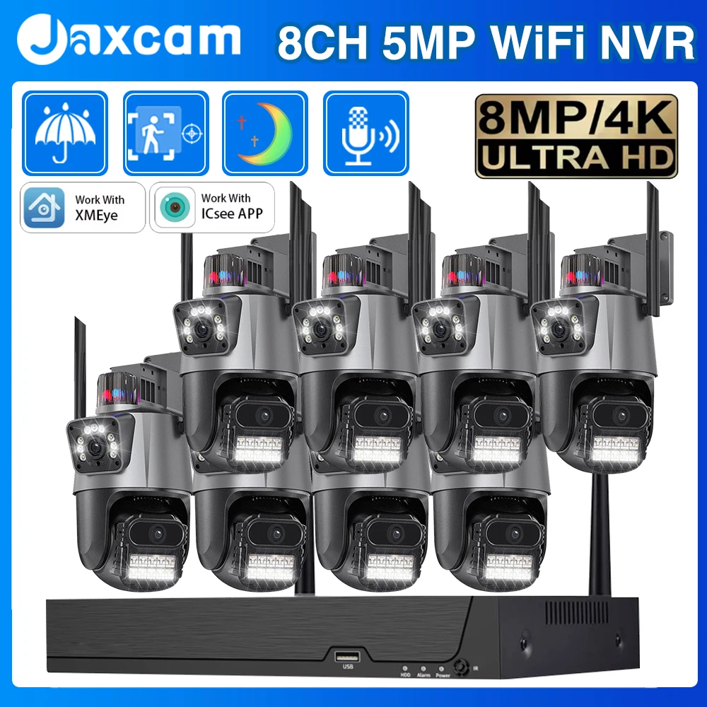 

8-канальная беспроводная система видеонаблюдения NVR 8MP с Wi-Fi IP-камерами, двусторонней аудиосвязью, PTZ, двумя объективами, беспроводным видеонаблюдением и цветным ночным видением