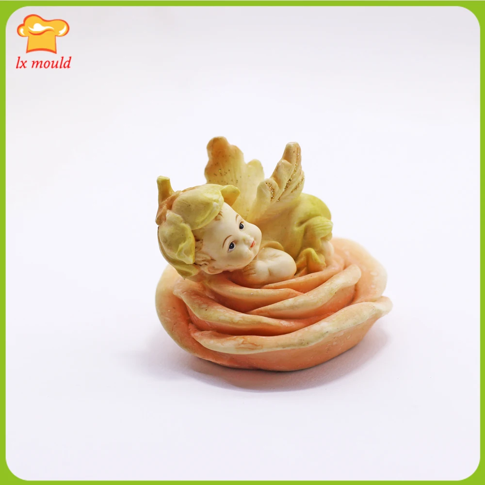 3D Flower Fairy Silicone Mold Flower & Baby Sugar Art Soap Candle Chocolate Cake Decoration Baking Mold Rose Cradle Baby