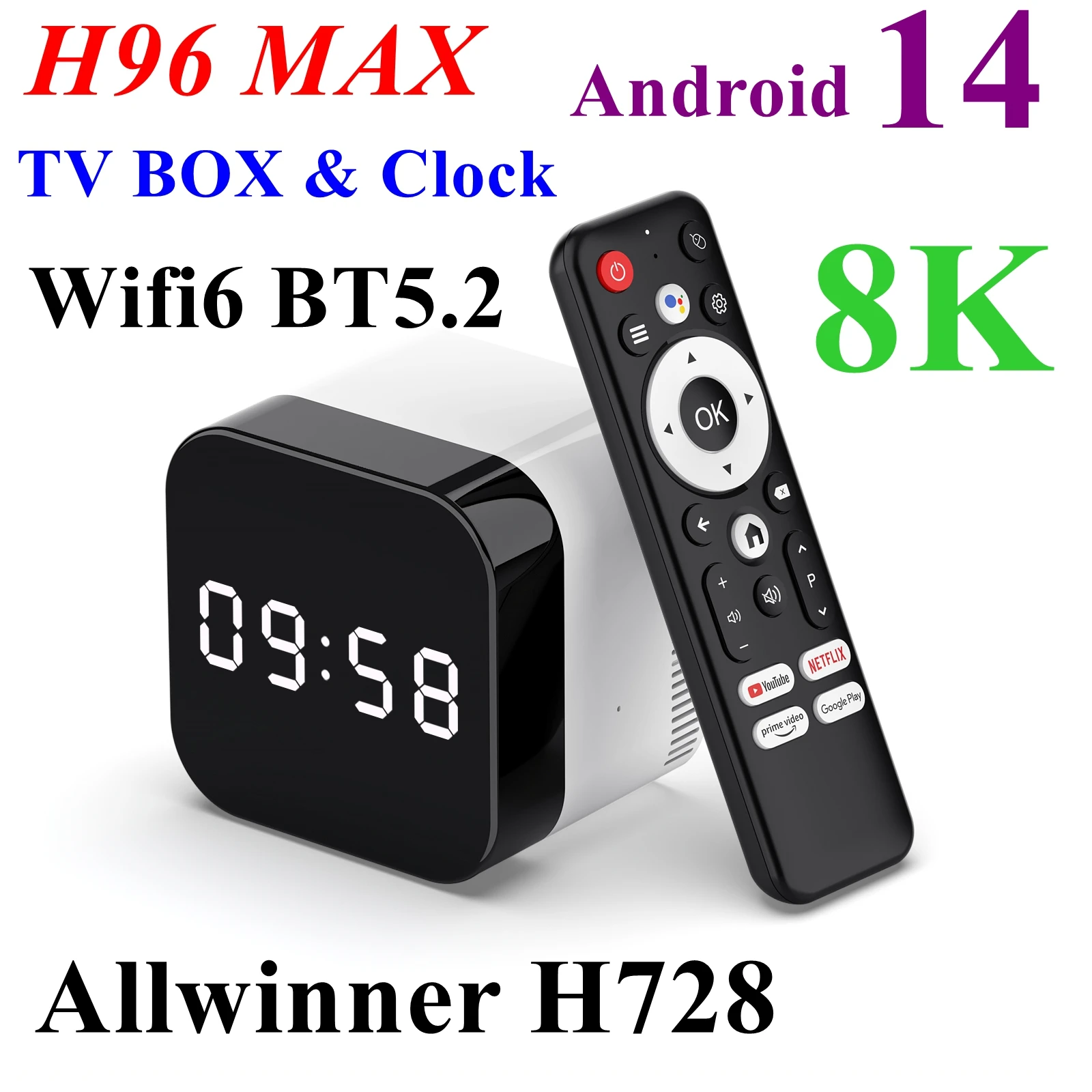 H96 Max Android 14 ATV TV BOX 4GB 128GB Allwinner H728 Octa Core 8K LAN 1000M Wifi6 BT Voice Remote Media Player Set Top Box