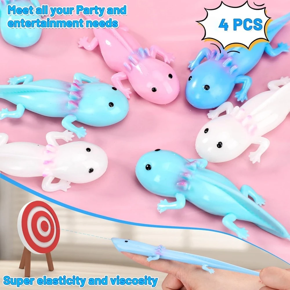 4 pçs elástico axolotl estilingue alívio do estresse brinquedos para crianças adultos, lançamento sensorial festa favores tdah autismo ansiedade presentes