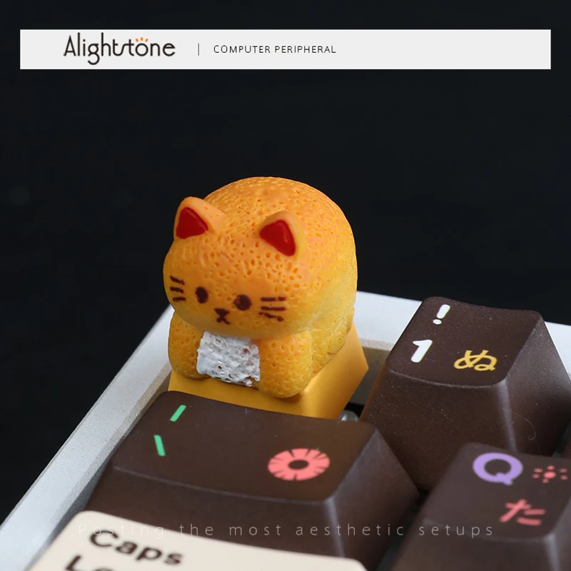 New Cute Cat Toast Keycap Artisan 3D Keyboard Cap Original Cartoon Personality Custom Gaming Keycap for Mechanical Keyboard Gift