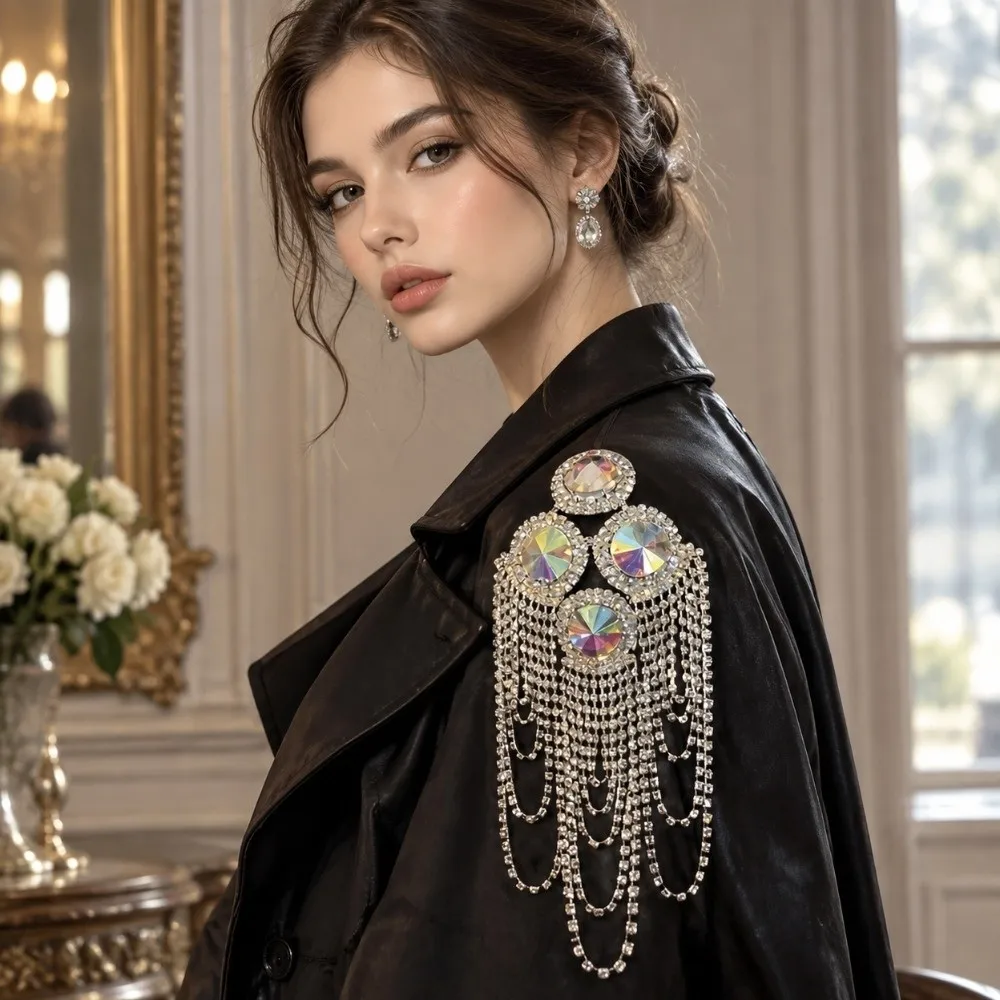 Clothing Accessories Peacock Tassel Chain Epaulette Punk Rhinestone Brooch Shoulder Board Cool Shiny Jacket Shoulder Chain Suit