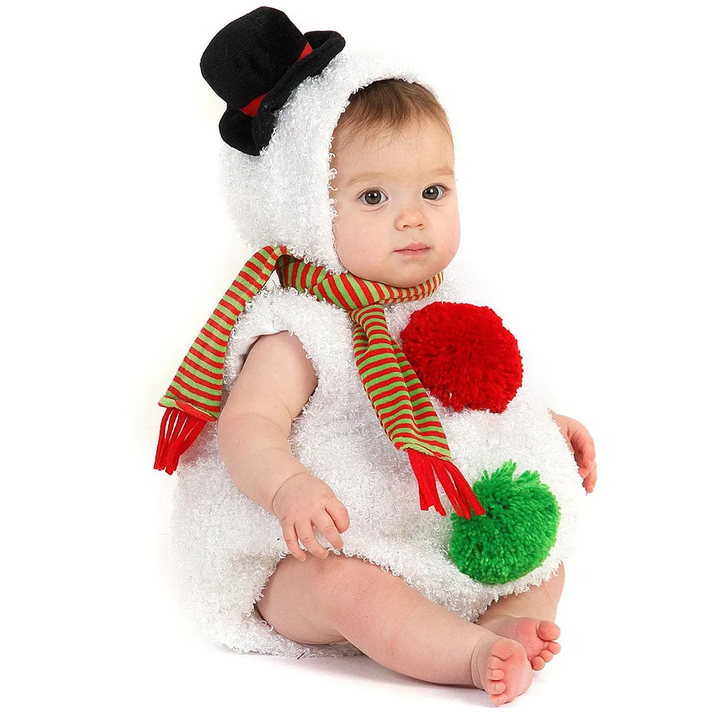 

Infant Baby Boys Girls Set Sleeveless Christmas Cosplay Costume Snowman Fleece Hoodie Romper Jumpsuit And Big Girls Romper
