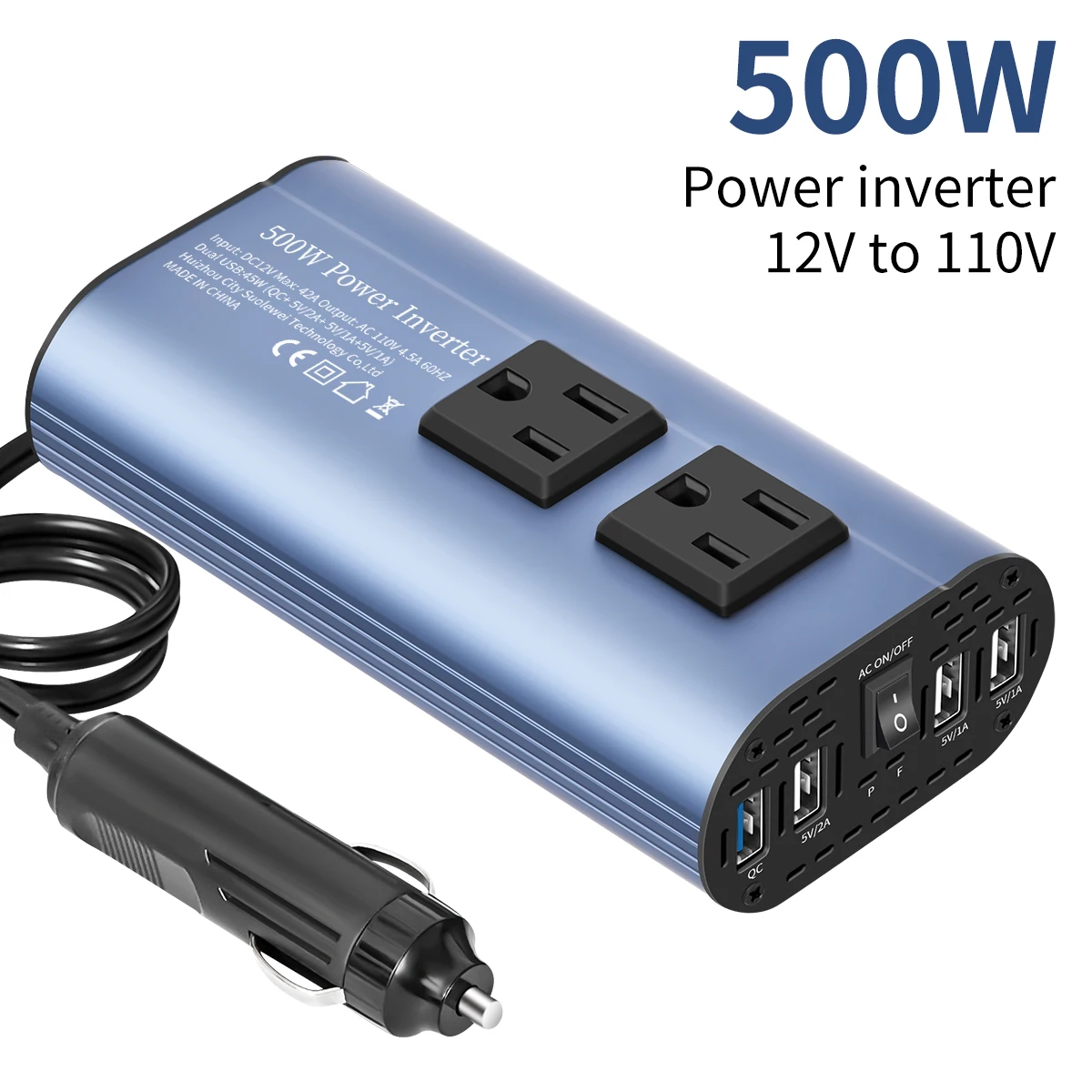 500W DC 12V to 110V AC Automotive inverter  converter Automatic transformer with US standard socket multi-USB automotive