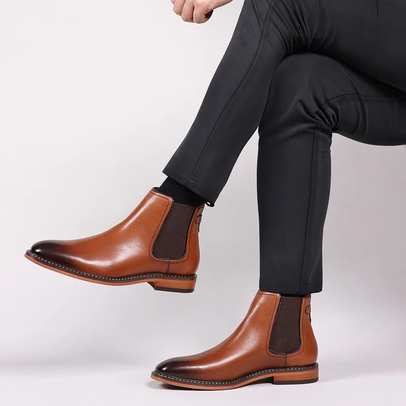 Brand Men\'s Chelsea Boots Genuine Cow Leather Handmade Boot Shoes Work Shoes For Formal Dress Wedding Business Party New