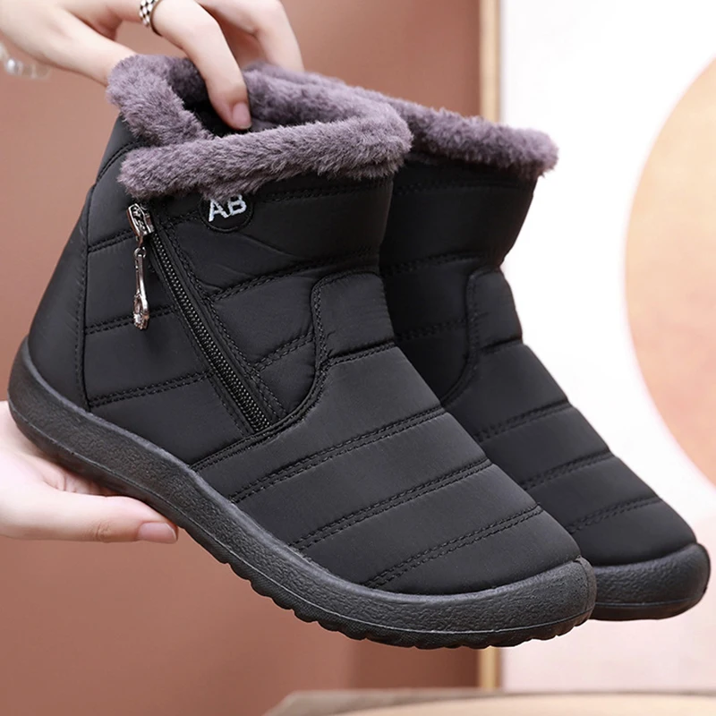 Boots Women Snow Fashion Boots For Women Zipper Platform New Shoes Woman Waterproof Ankle Boots Fur Botas Mujer Winter Footwear
