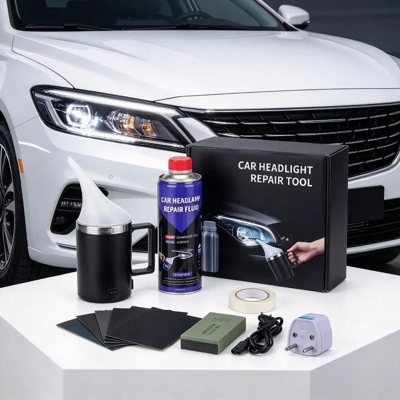 ポリッシュコーティング-車用ヘッドライト修復キット-500ml-ポリマー修復液。黄ばみ、傷、曇りを修復し、車の外装を美しく仕上げるためのパーツ。