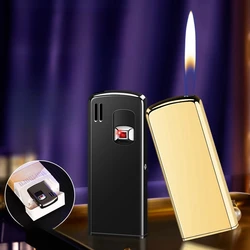 Creative Ruby Pull down Silent Ignition Open Flame Inflatable Gas Lighter Ultra-thin Portable Battery Electric Lighters 9.8mm