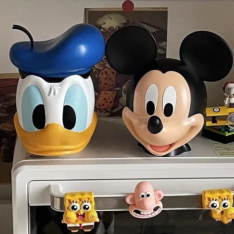 Cartoon Mickey Mouse Child PVC Saving Pot Action Figure Mickey Donald Duck Model Doll Coin Piggy Bank Anime Ornaments Change Jar