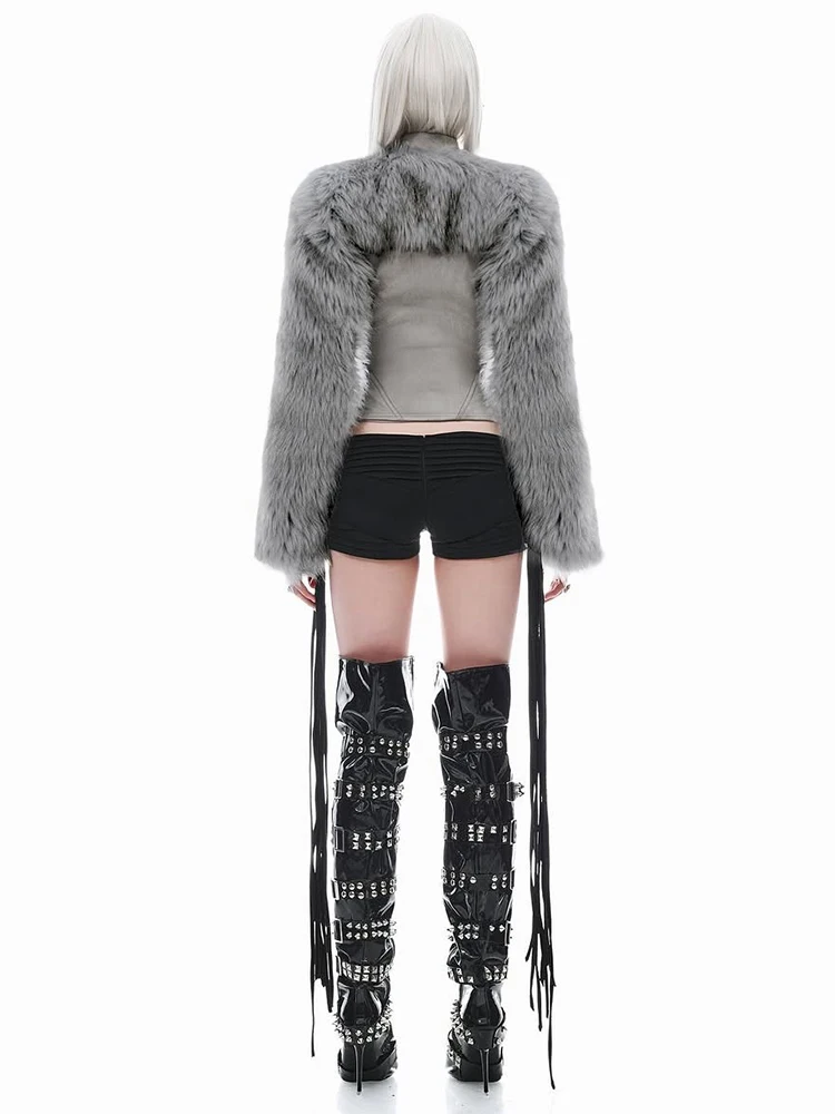 سترة نسائية مرقعة من SIsterlinda موضة فروي متدفقة بسحاب غير منتظم محب الشرير هوتي اتجاه الخريف البري ملابس الشارع والنوادي