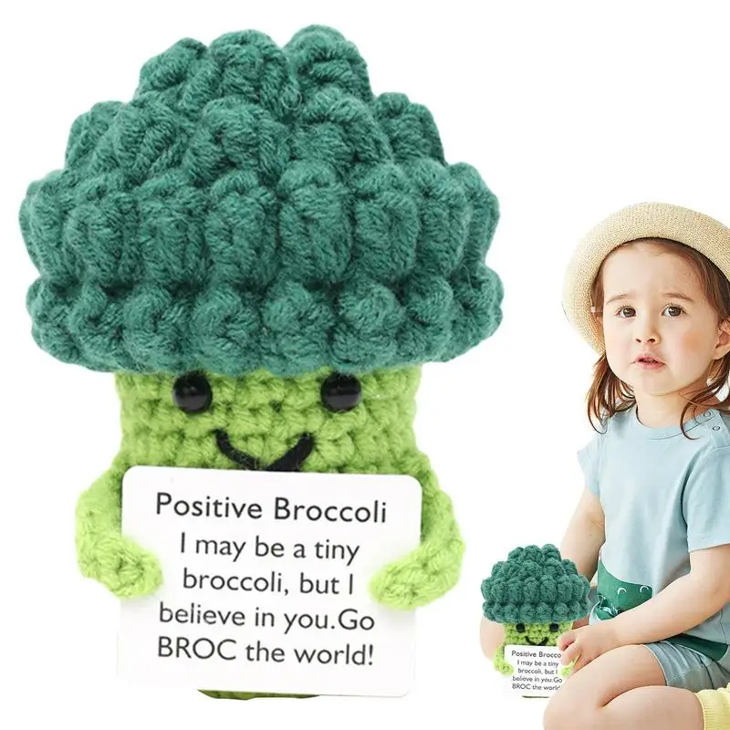 Positive Broccoli Crochet Toy Positive Crocheted Vegetable With Encouraging Card Fun Stress Relieving Broccoli Toy For Kids