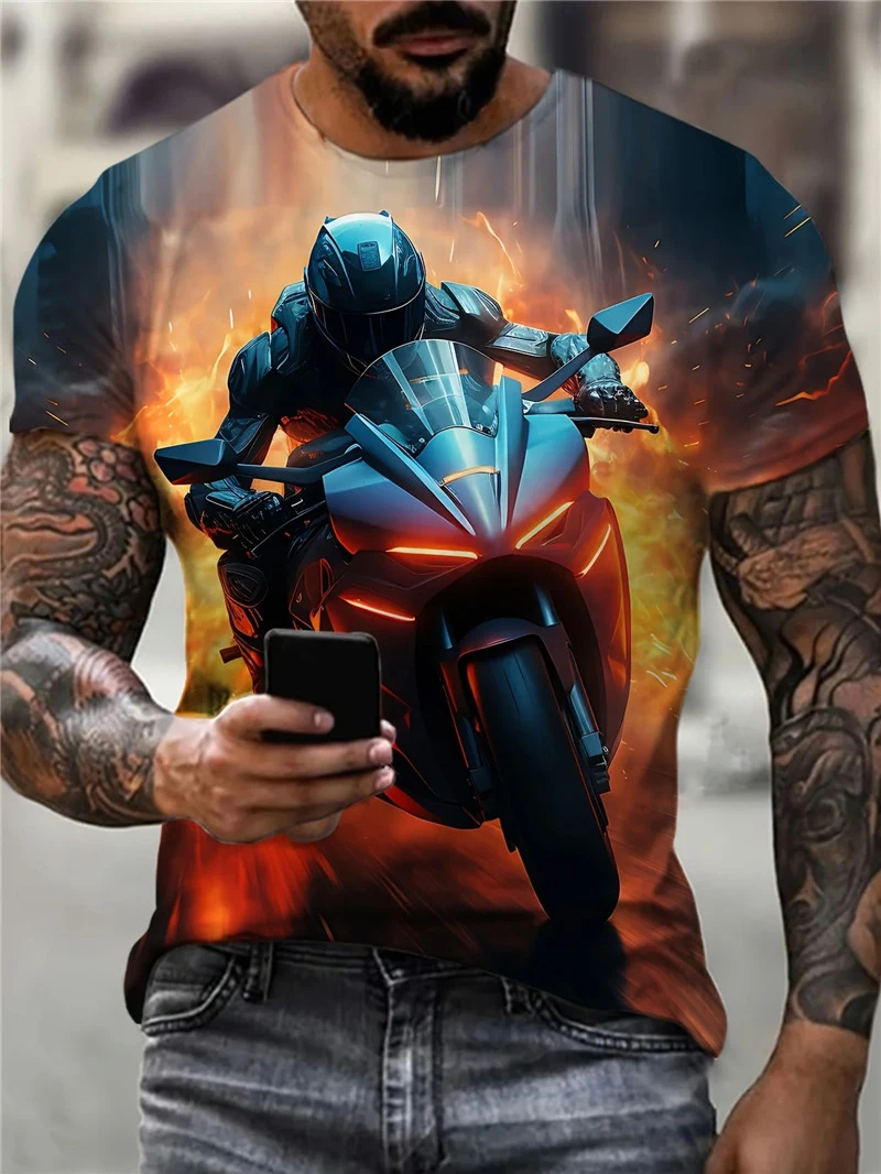 

Motorcycle T-Shirts Moto Biker 3D Print Men's Casual O-Neck Short Sleeve T Shirt Oversized Tees Harajuku Y2k Tops Man Clothing
