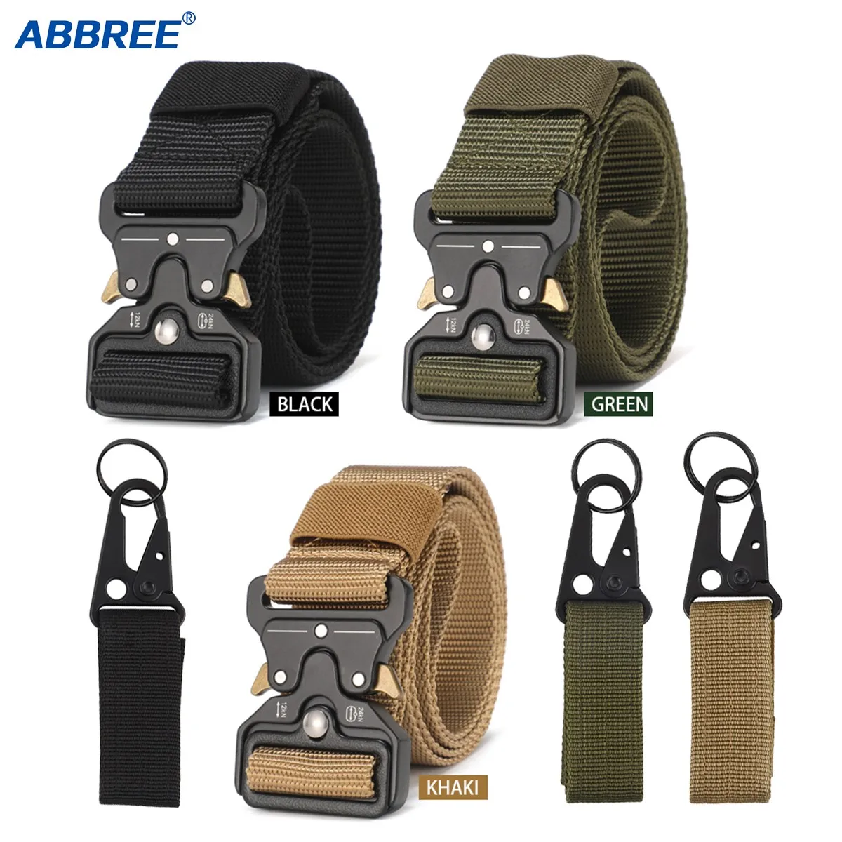 ABBREE Tactical Nylon Belt Military Belt With Molle Clip Buckle Nylon Key Ring Outdoor Training Waist Belt For Hiking Camping
