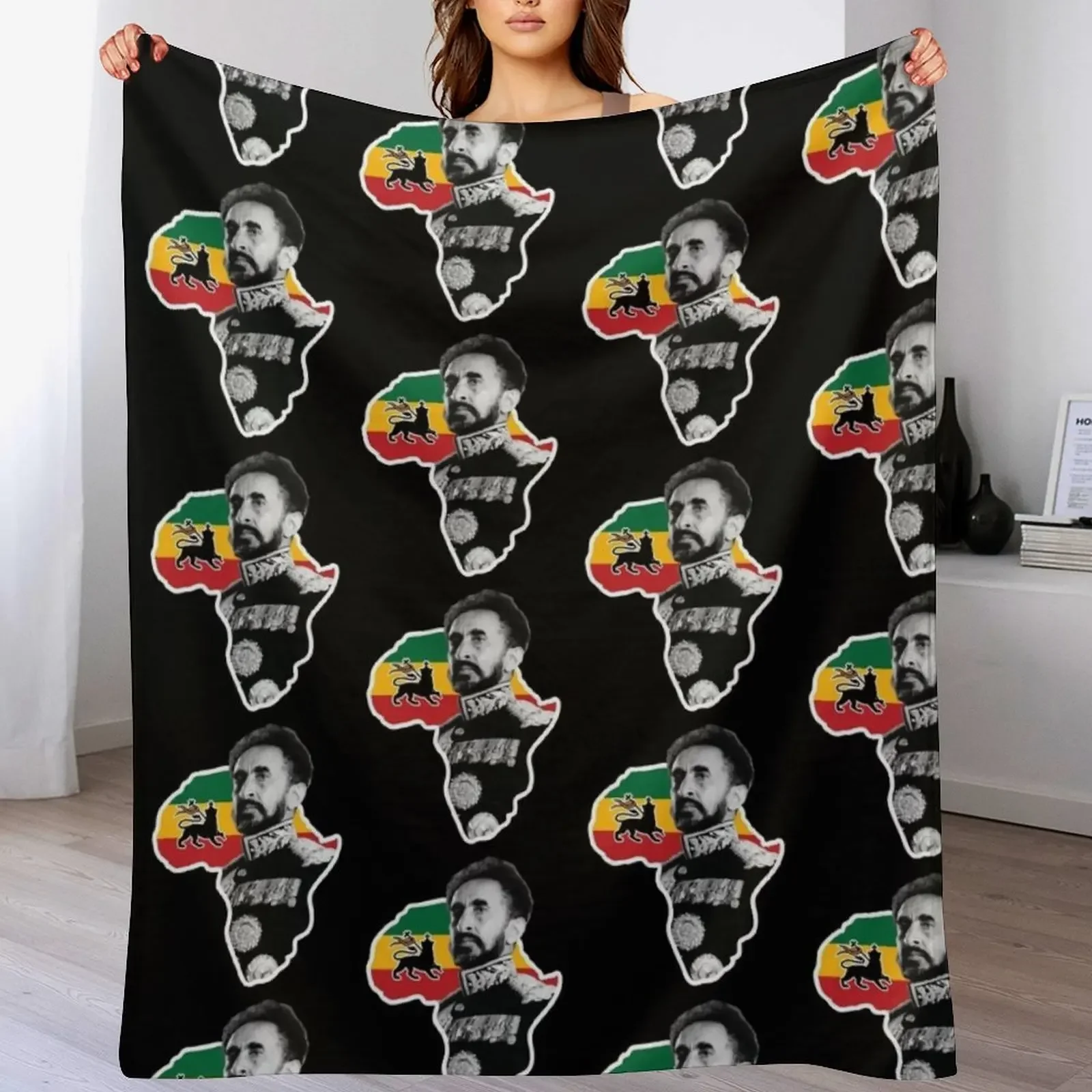 

Haile Selassie I King of Kings with the African Map Throw Blanket Beautifuls Hairys Blankets