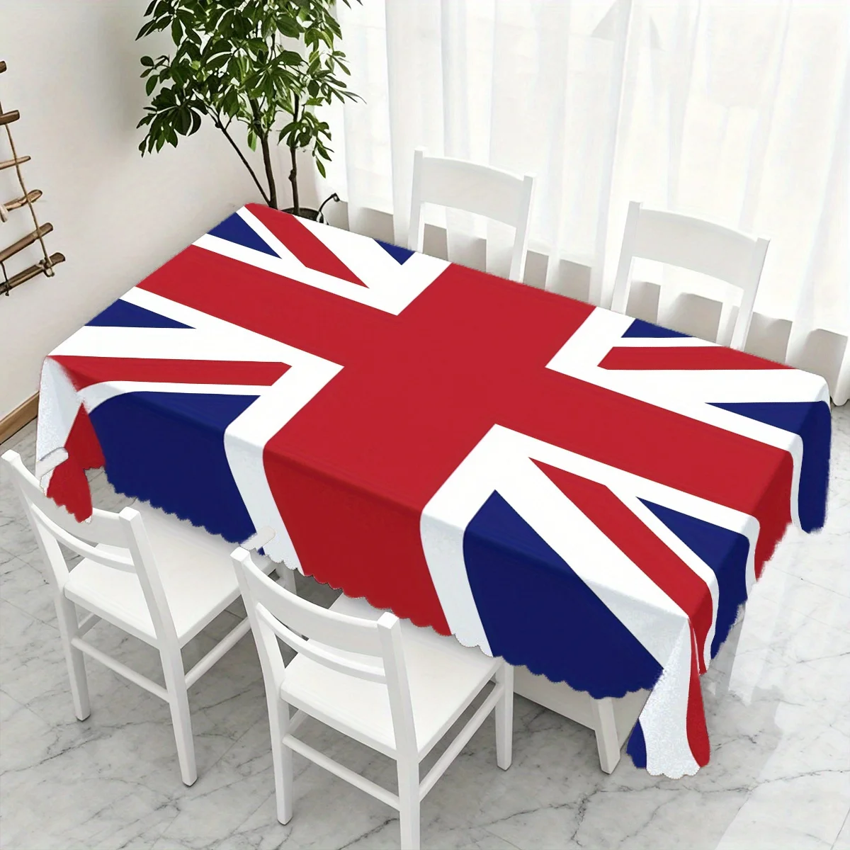 Red White Blue Union Jack Flag Pattern Print Waterproof Tablecloth, Rectangular Table Cover For Indoor Table Decor
