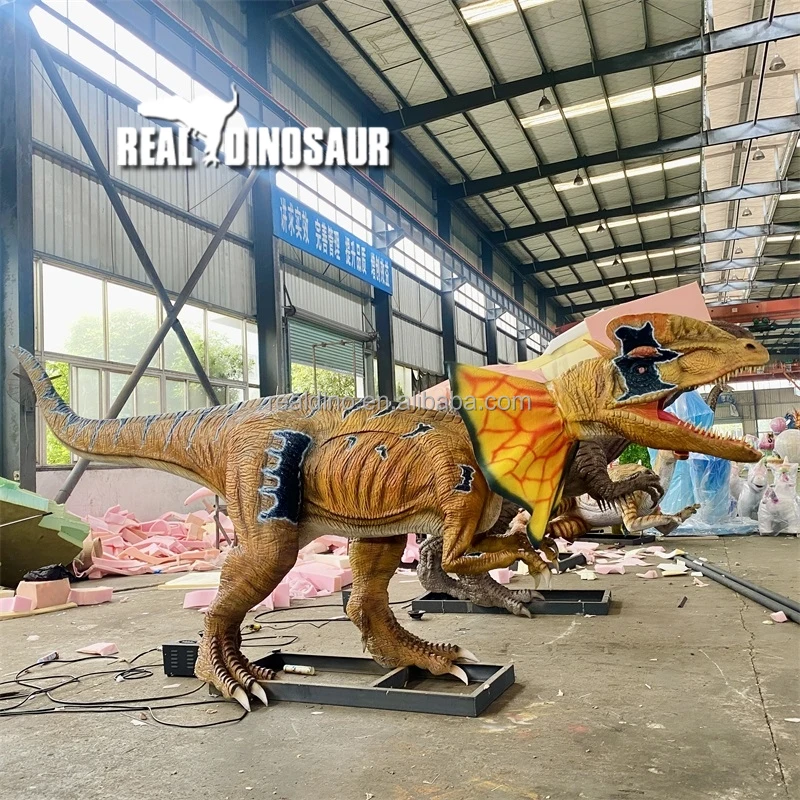 Indoor 3D Animatronic Dilophosaurus Realistic Robot Dinosaur Model for Kids